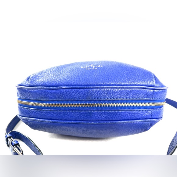 Kate Spade Blue Pebbled Leather Medium Crossbody Bag Zip Around Expandable - Picture 7 of 11